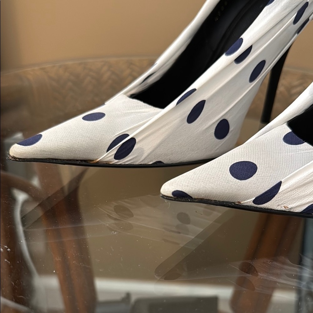 Balenciaga Knife White and Black Polka Dot Heels - Picture 4 of 5